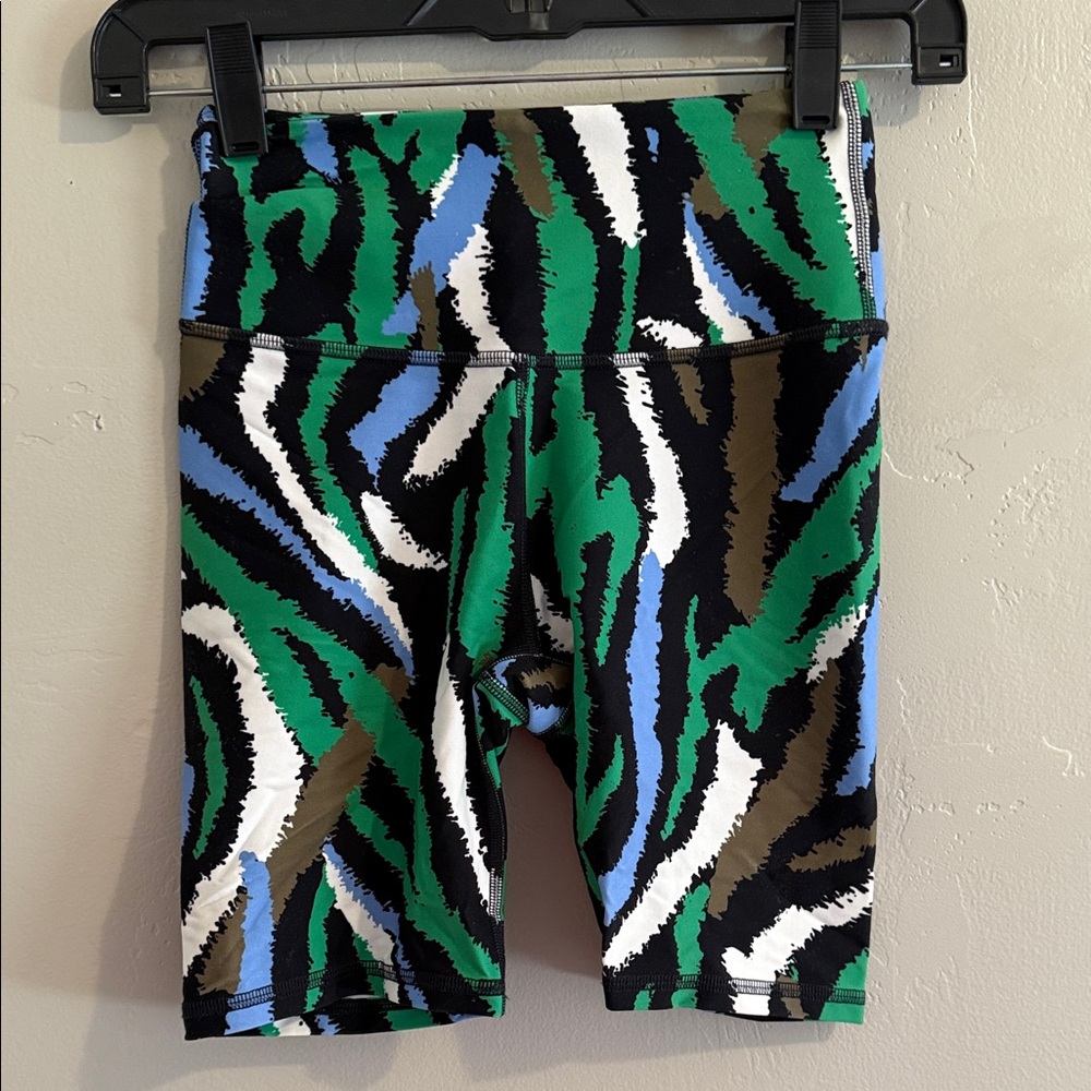 Diane Von Furstenberg Green and Blue Patterned Athletic Yoga Biker Shorts XXS